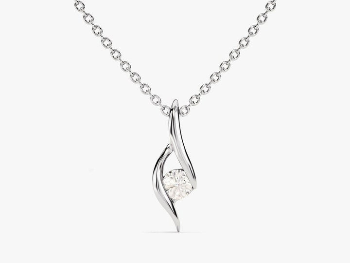 14K Solid Gold Round Solitaire Moissanite Pendant  White Gold