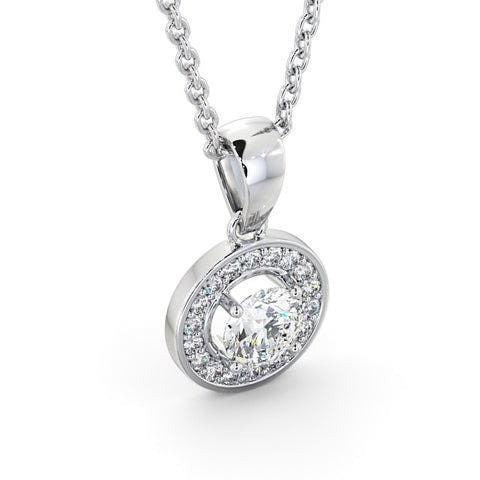 Round Cut Moissanite Classic Halo Necklace White Gold