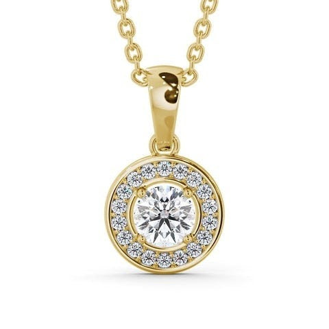 Round Cut Moissanite Classic Halo Necklace YellowGold