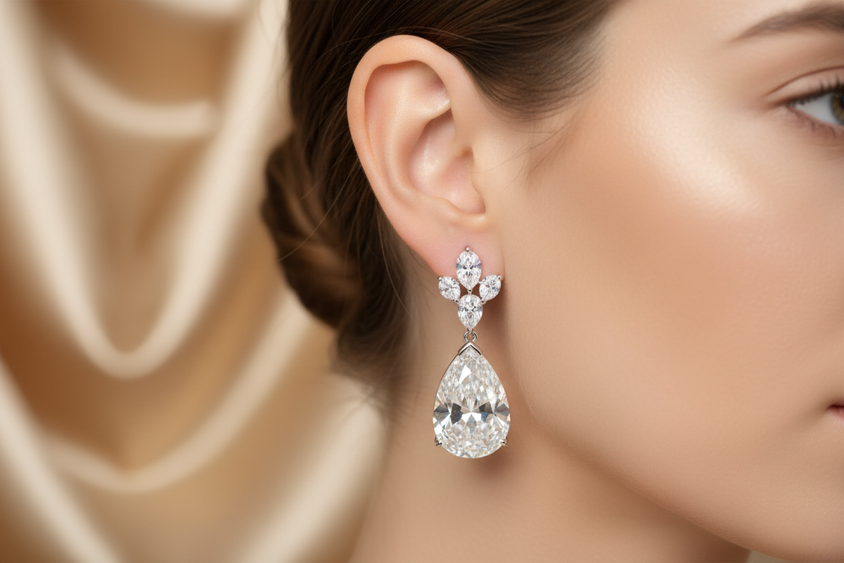 Lab Grown Diamond Earrings on women ear