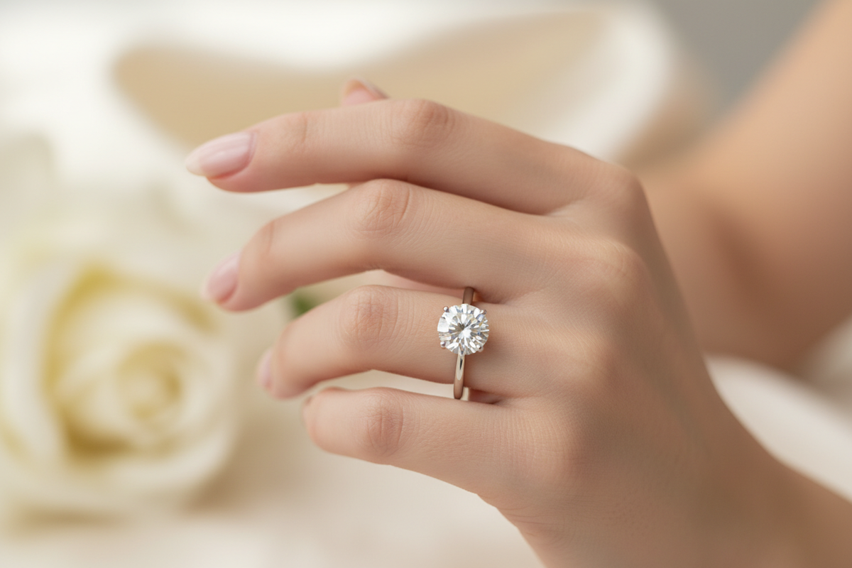 Lab Grown Diamond Engagement Rings put in a finger