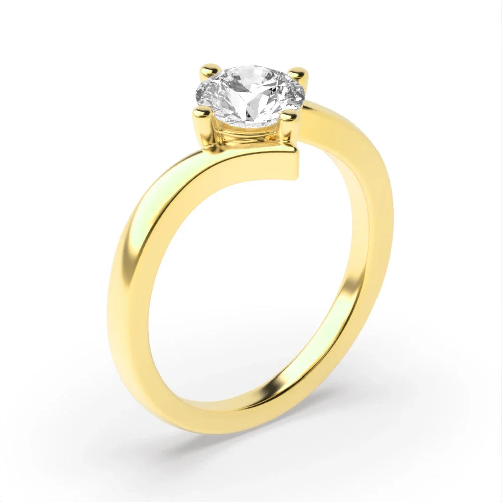 Molly 4 Prong Round Lab Grown Diamond Twist Shoulder Classic Solitaire Engagement Ring