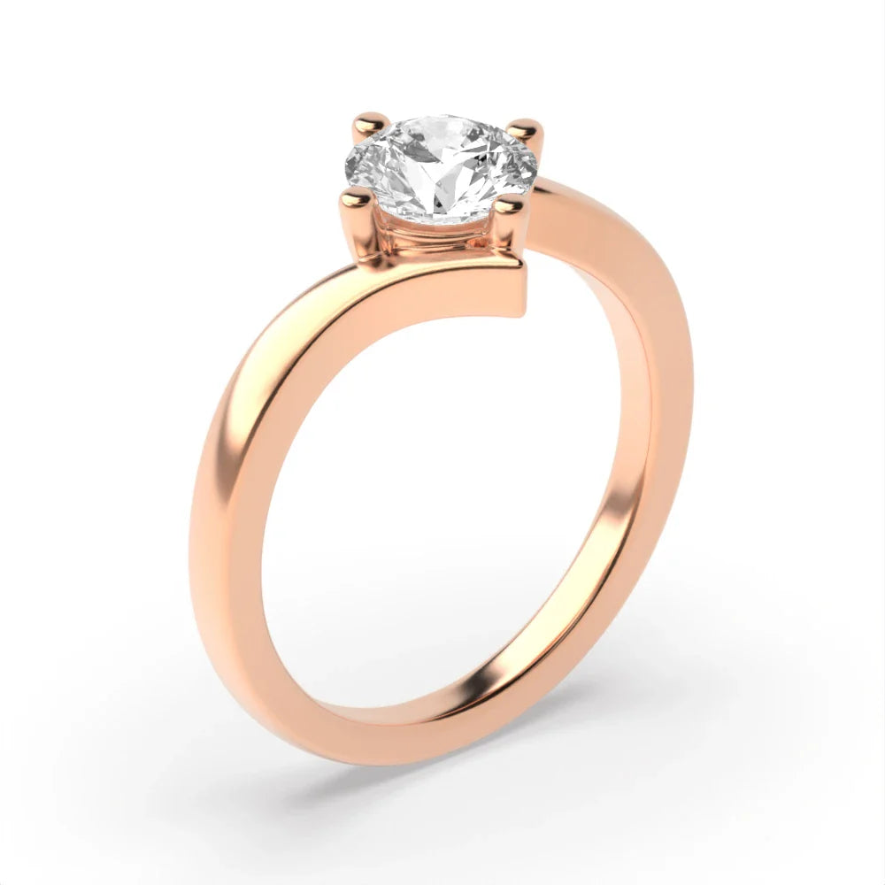 Molly 4 Prong Round Lab Grown Diamond Twist Shoulder Classic Solitaire Engagement Ring